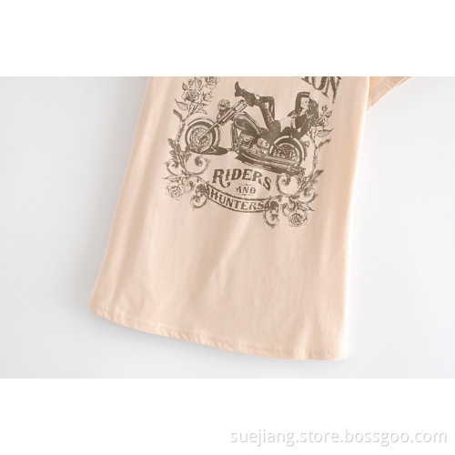 Women's New Motorcycle Beauty Printed T-shirt